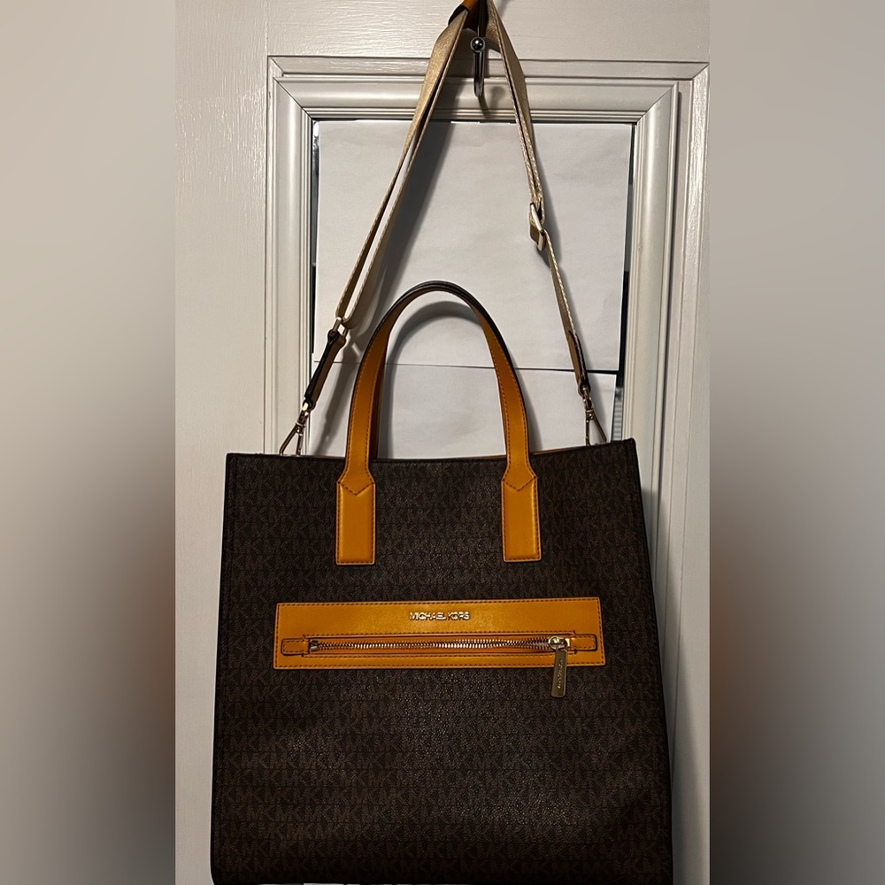Michael Kors brown and tan signature tote
